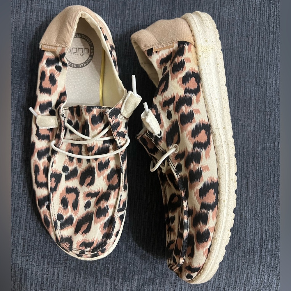 Hey Dude Leopard-Print Slip-On Flats in Black, Tan, Cream